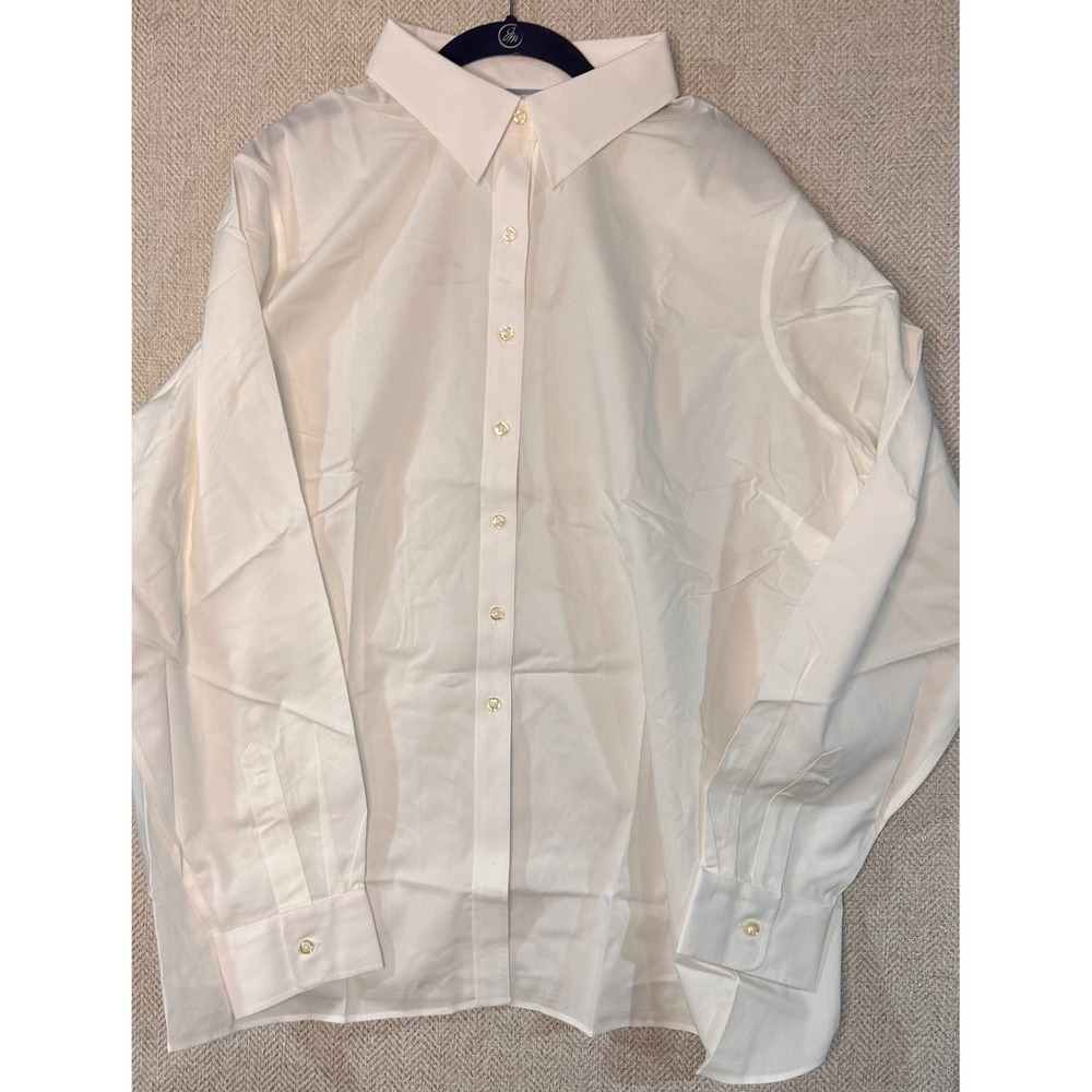 Lands' End Womens White Long Sleeve Button Down Shirt Blouse Size 26W Corpcore